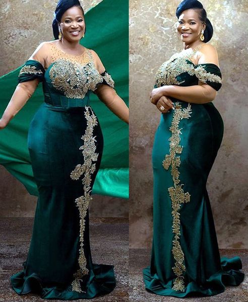 

2021 plus size arabic aso ebi velvet mermaid prom dresses lace beaded sheer neck evening formal party second reception gowns dress zj207, Black