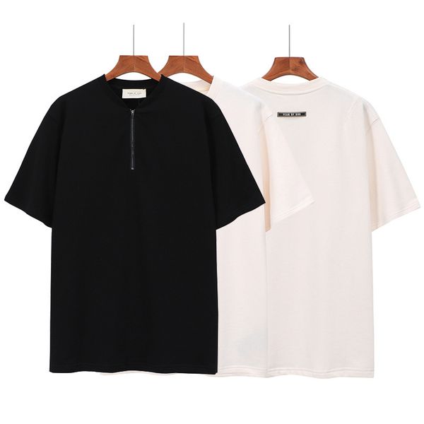 

brand 2021fear of god fog season 6 main line zipper open neck t-shirt tee men's and women's high street cotton short sleeve shirt, White;black