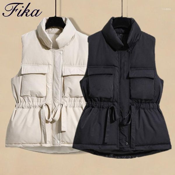 

fika 2021 winter women's mid-length down cotton warm jacket vest spring korean style loose thick ladies waistcoat1, Black;white
