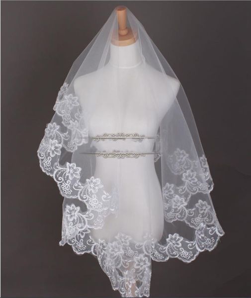

bridal veils velos de noiva lace wedding accessories short veil white ivory one layer appliques edge, Black
