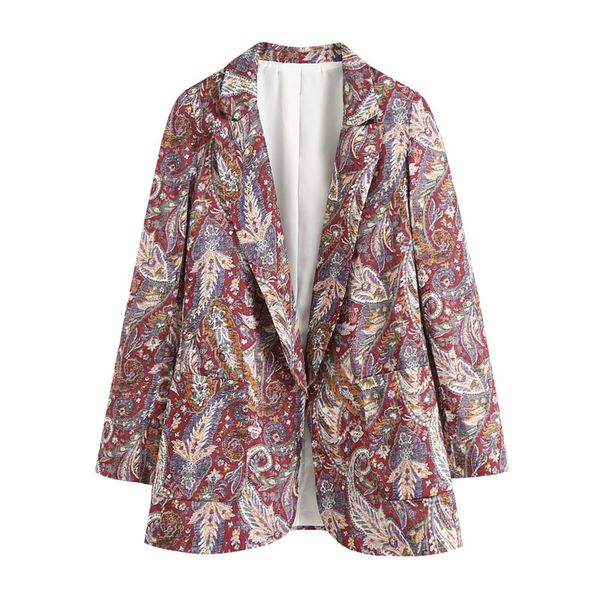 BLSQR Frauen Paisley Gedruckt Taschen Blazer Feminino Vintage Lange Hülse Weibliche Oberbekleidung Mantel Chic Anzug Tops 210430