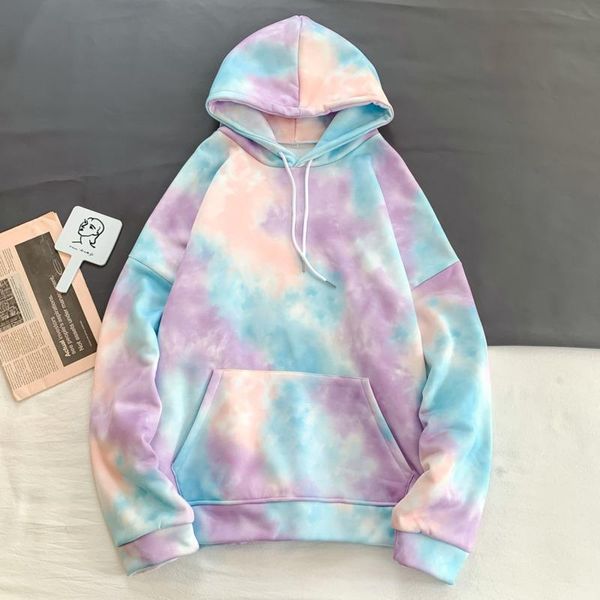 

women's hoodies & sweatshirts 2021 streetwear spring hip hop fashion print tie dyed casual hooded sweatshirt men wild loose pullover to, Black