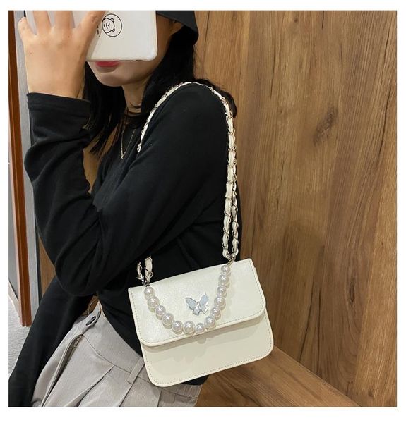 

evening bags women's shoulder bag handbag pearl chain butterfly charm small square wholesale commuter style female 2021 fashion