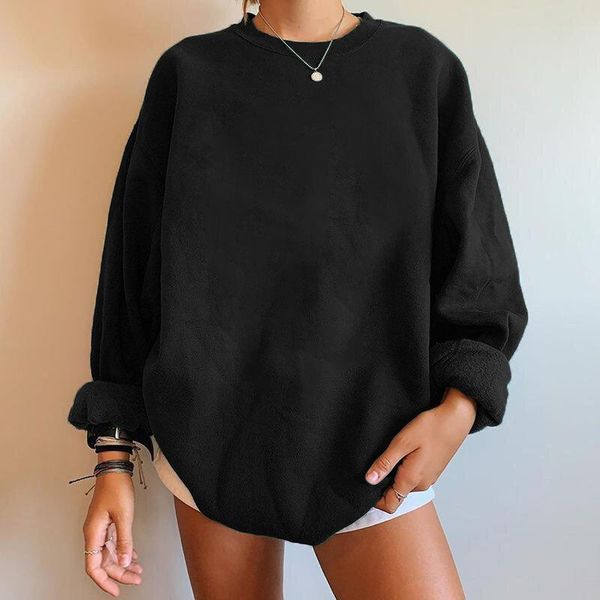 

women's hoodies & sweatshirts autumn solid color girl round neck pullover oversize loose casual women sweatshirt fall shoulder fleece, Black