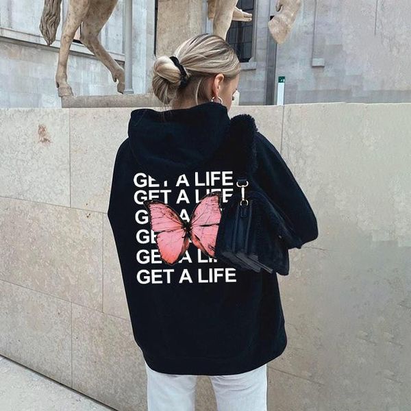 

men's hoodies & sweatshirts funny get a life latter printed private butterfly streetwear fashion winter long sleeve casual harajuku wom, Black
