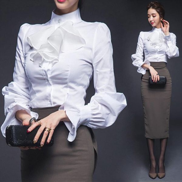 

slim ruffles white chiffon women shirts flare sleeve blusas undershirt clothes rws175021