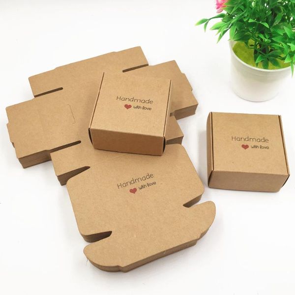 

gift wrap 2021 50pcs/lot romantic hand made with love candy box for wedding decoration vintage kraft favors and gifts