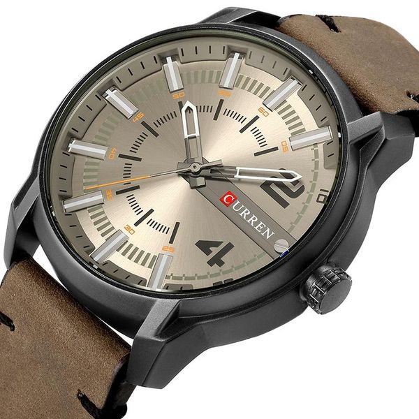 

wristwatches curren fashion unique quartz men watches leather strap business wrist watch montre homme reloj hombre, Slivery;brown