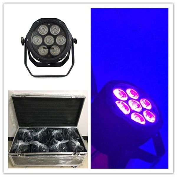 8 Stück mit Flightcase, Disco-Par-LED-Licht, 7 x 18 W, 6-in-1-LED-Mini-RGB-UV-Par-Licht, LED-Flachsilm-Par-Licht