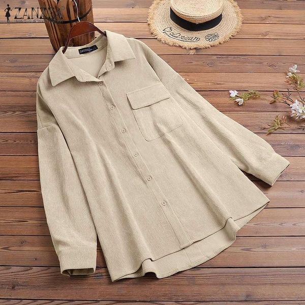 

women's blouses & shirts 2022 autumn corduroy blouse women oversized long sleeve tunic casual solid loose lapel warm blusas femi, White