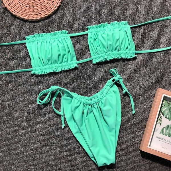 

one-piece suits summer beach solid color swimsuit comfortable split bikini g-string micro women wear bath