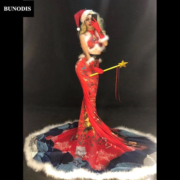 

women's jumpsuits & rompers zd400 christmas style(without cane)women red long skirt white fluff nightclub party stage wear dancer singe, Black;white