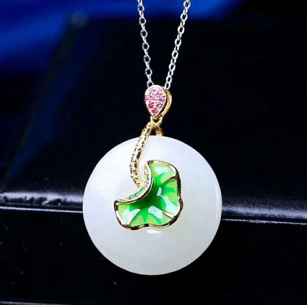 

lockets hetian baiyu silver inlay pendant white jade an h8#