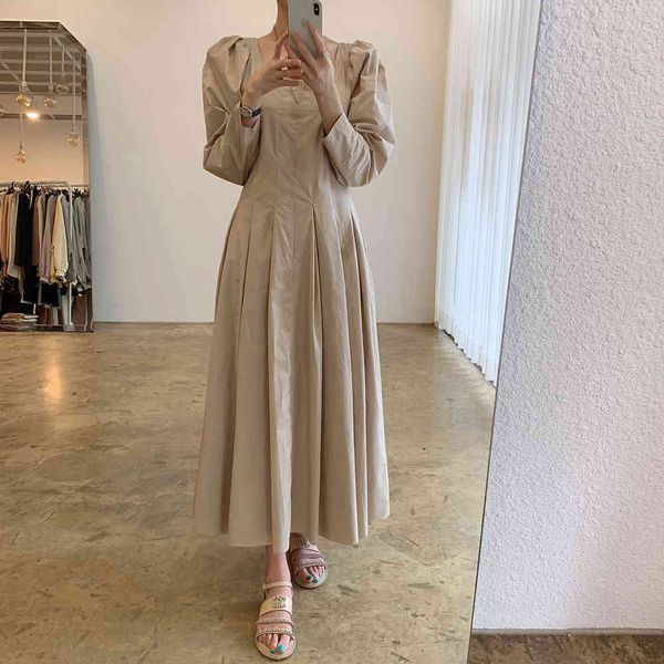 

dresses women midi autumn casual loose o neck solid color long sleeve femme elegant bdv8 mmz2, Black;gray