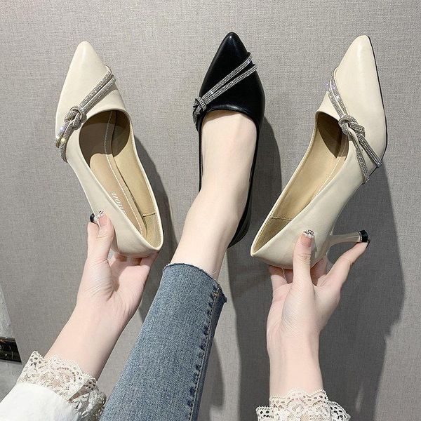 

dress shoes xpay women stiletto high heels pumps pointed toe crystal tacones shallow mouth party shoe woman office casual work, Black