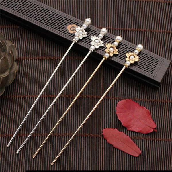 

hair clips & barrettes flower sticks hairpins pearls chopsticks ancient chinese style headdress hanfu dress cosplay accessories, Golden;silver