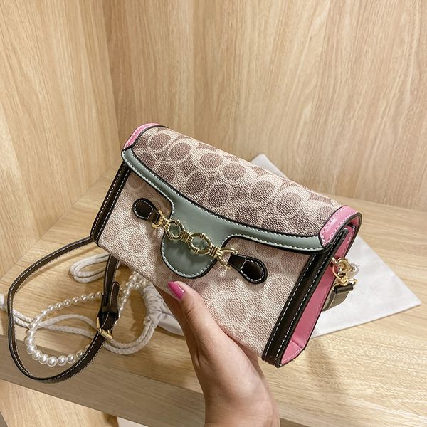 

luxury handbags french minority mini pink pearl chain small square 2021 new fashion contrast color summer bag 32zs