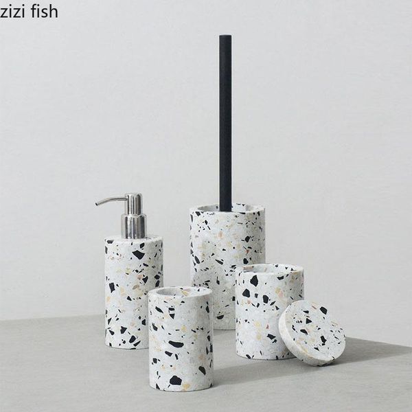 

bath accessory set white piebald stone bathroom accessories portable soap dispenser toothbrush cup mouthwash toothpaste holder supplies