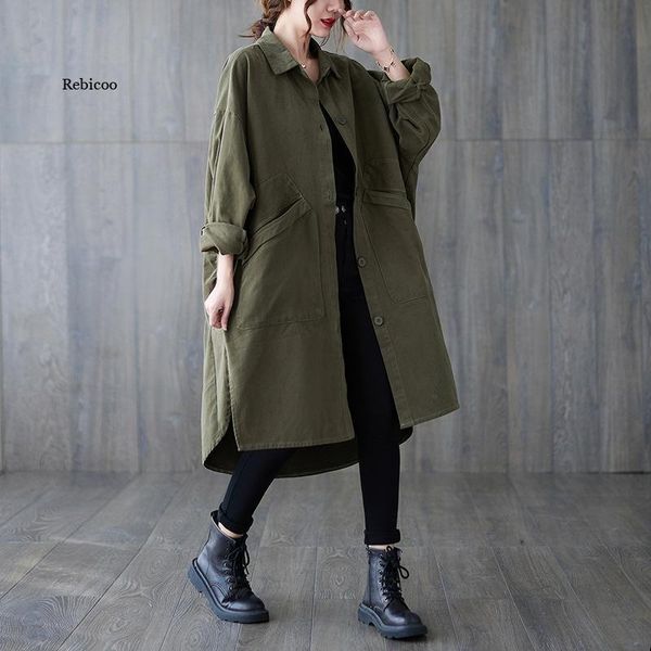 

women's trench coats windbreaker retro autumn winter oversize age reduction fashion commuting lapel mid-length solid color women jacket, Tan;black