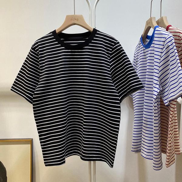 

women's t-shirt summer classic evergreen striped short-sleeved korean-style wide half-sleeve bottoming fashion, White