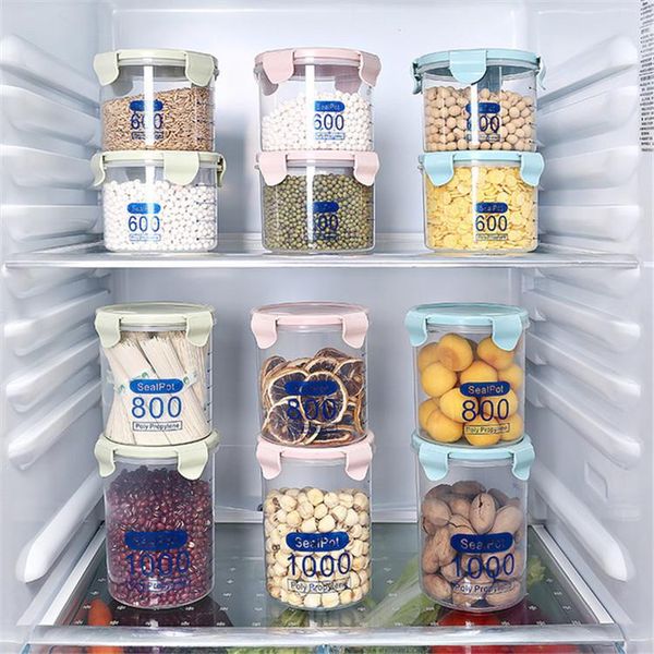 

storage bottles & jars 3pcs/set plastic seal pot kitchen transparent food preservation sealed can tank with lid grain box