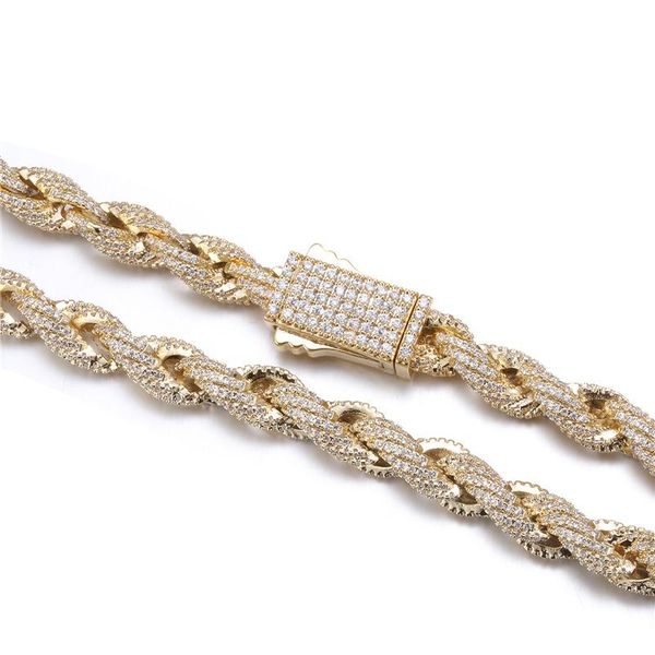 

chains hip hop full cz stone paved bling iced out 8mm twist rope chain chokers necklace for men rapper jewelry gold silver color