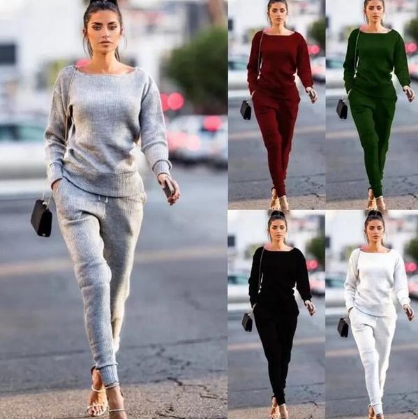 

women's two piece pants women 2pcs casual solid tracksuit hoodies sweatshirt sets sport gym wear suit, White