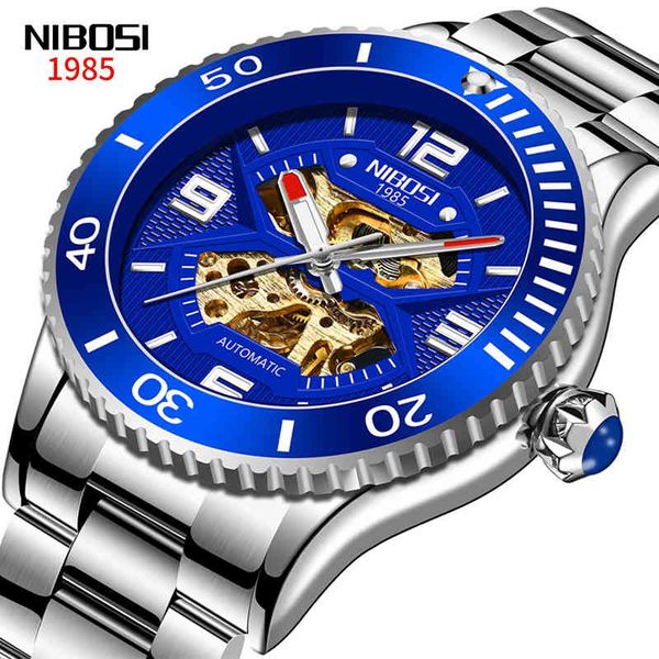 

nibosi business automatic mechanical clock men rvs fashion lighting bright waterproof blue s gentlemen 2399, Slivery;brown