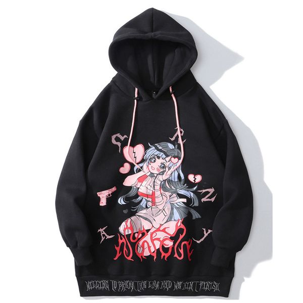 

Men's Hoodies & Sweatshirts Hip hop anime manga sexy punk girl letter printing hoodies casual men loose sweatpants Japanese streetwear, Black