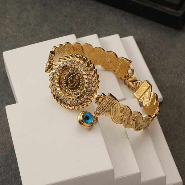 

bangle ottoman coin design hand bracelet crystal side opening gold turkish islamic women's party event gift, Black