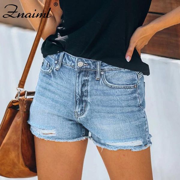 

women's jeans znaiml streetwear mid waist straight ripped denim shorts for women 2021 jean woman summer korean style ladies slim, Blue