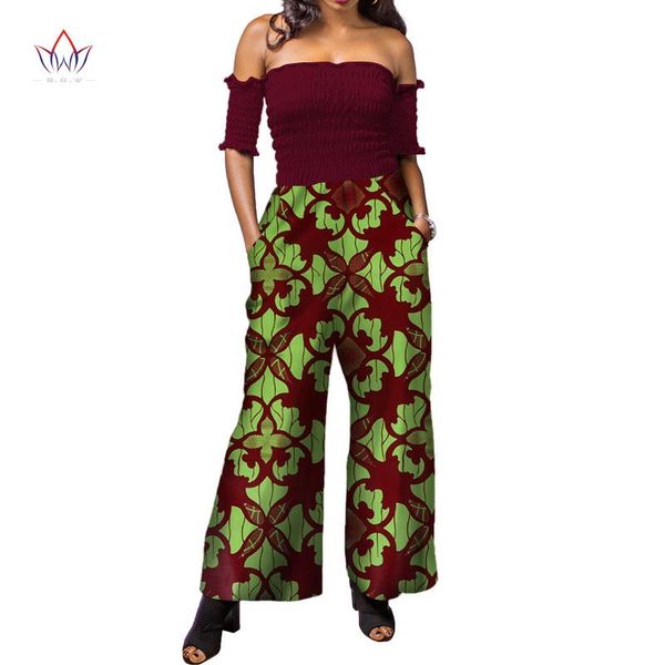 

women's jumpsuits & rompers 2021 african print women jumpsuit strapless sleeveless autumn romper wide leg pants ladies wy3874, Black;white