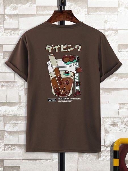 

men cartoon and japanese letter graphic tee i1bo#, White;black