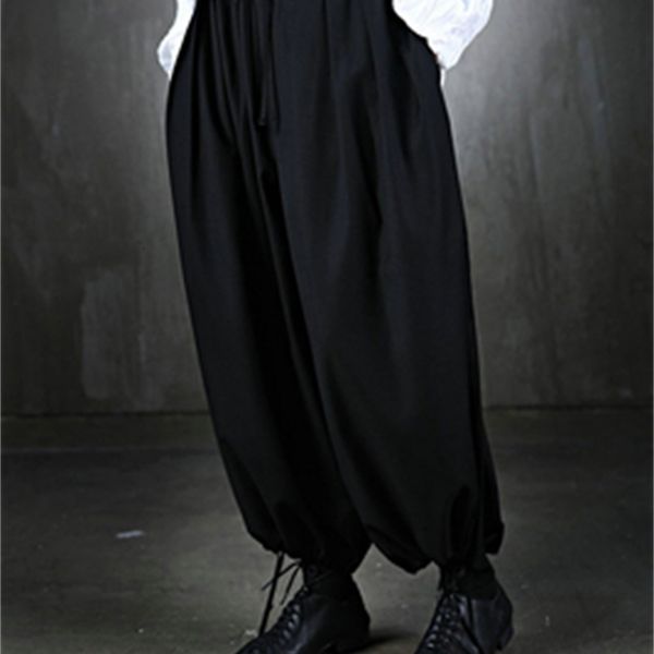 

pant the korean version of alternative loose loop can be tied feet fashion wide leg culottes nine minutes wmol, Black