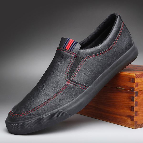 

new men casual shoes leather fashion simple slip-on trend flat shoes cool loafers, Black