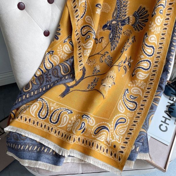 

2021 and new imitation cashmere scarf women's chinese shawl mother's fashion warm bib, Blue;gray