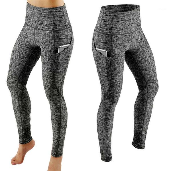 

yoga outfit solid color gym sports long pants ladies high waist fitness hip lifting side pocket running