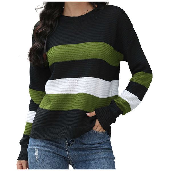 

women's sweaters fashion women striped autumn winter o neck long sleeve d92 loose knit pullover patchwork pull femme jersey mujer, White;black