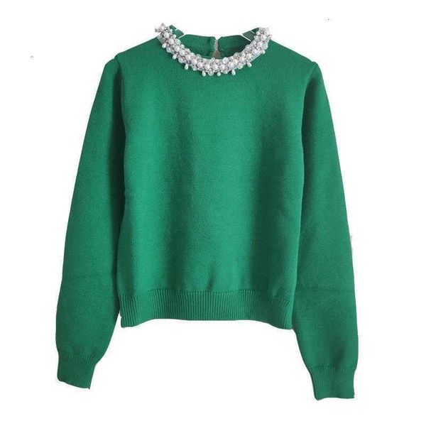 

women's sweaters beaded o-neck knitted green white sweater autumn winter brand design long sleeve pullover jumper clothing a1qu, White;black