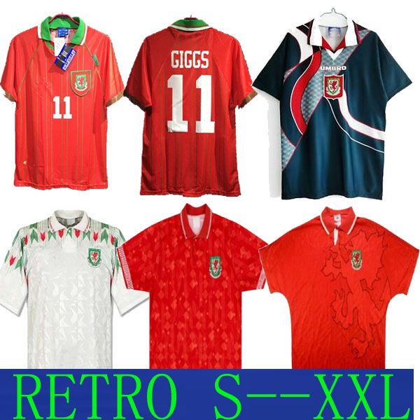 

wales retro soccer jerseys 1990 1993 gales 1992 sdc 1994 1995 1996 giggs hughes home away saunders rush boden speed vintage classic football, Black;yellow