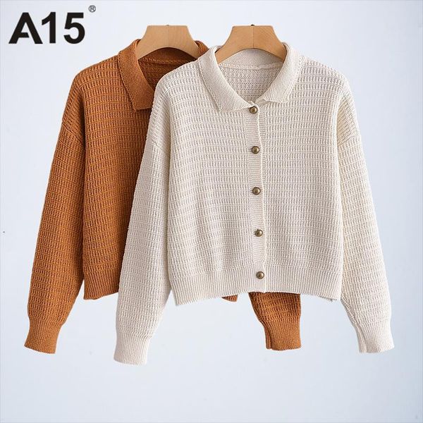 

women's knits & tees a15 women knitted cardigans sweater fashion autumn long sleeve loose coat casual button turn-down neck solid femal, White