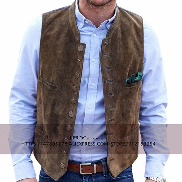 

men's suede vt, steampunk casual suit, round neck, single button, svels, Black;white