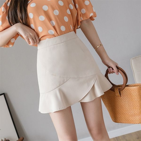 

irregular fishtail skirt women ruffles chiffon black skirt women summer spring high waist thin a-line skirts womens 210319