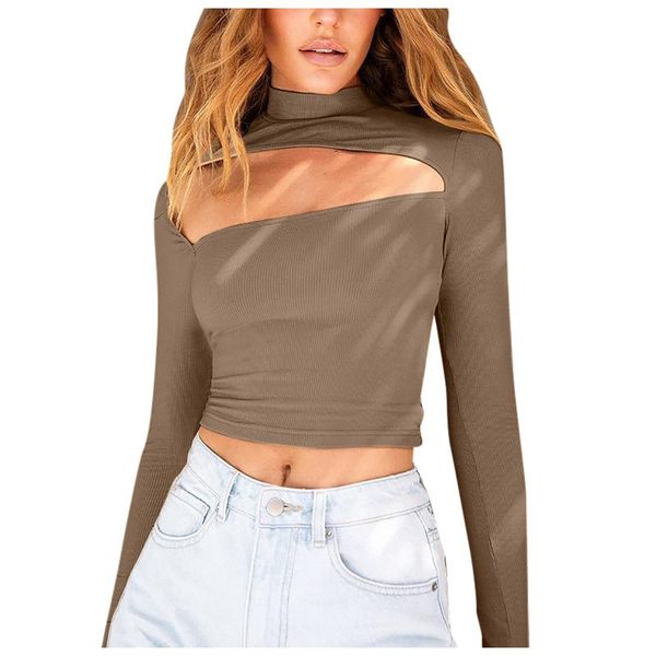 

fashion women's cut out solid color t shirts spring autumn long sleeve slim fit hollow casual tee #yl10 t-shirt, White