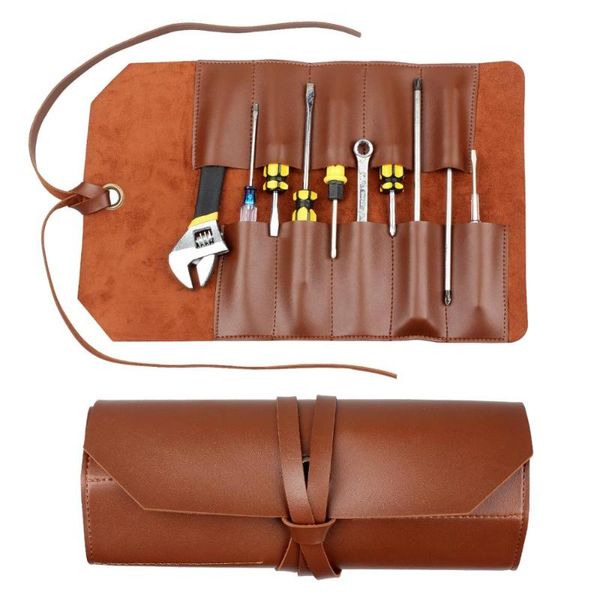 

leather tool bag case roll pouch organizer holder wrench screwdriver pliers pocket storage bags