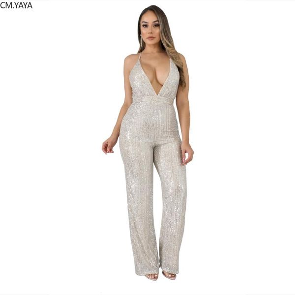 

women's jumpsuits & rompers autumn winter backless sequined sleeveless strap deep v neck fashion nightclub party outfits 8915, Black;white