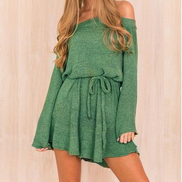 

casual dresses autumn winter off shoulder women long sweater dress with sashes knitted pullover fashion knitwear vestidos de fiest, Black;gray