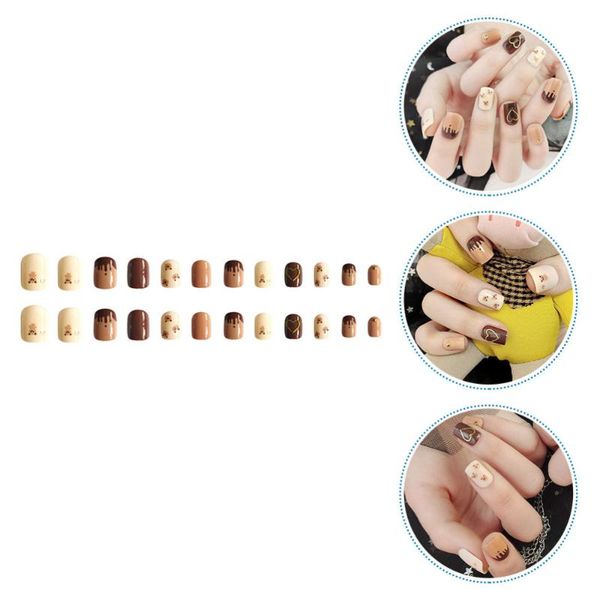 

24pcs false nail tips full cover art artificial nails manicure accessories, Red;gold