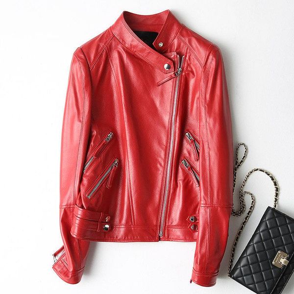 

women's leather & faux genuine jacket women real sheepskin bomber spring autumn short slim coat cf18-2138 mf591, Black