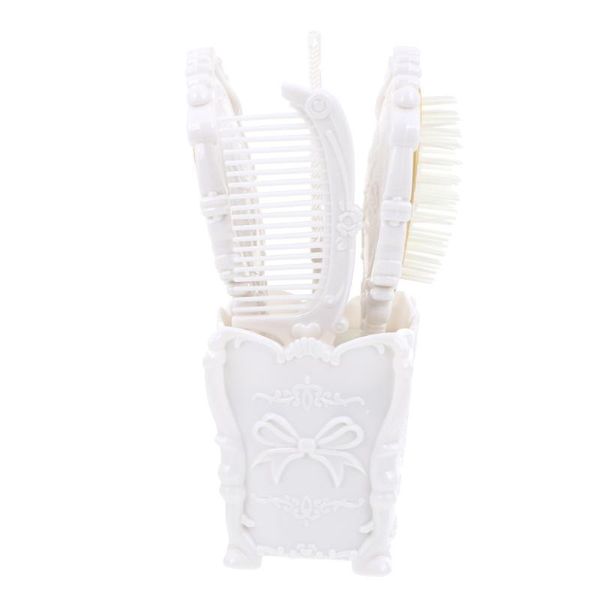

hair brushes 5pcs vintage mirror comb brush detangling with holder, Silver